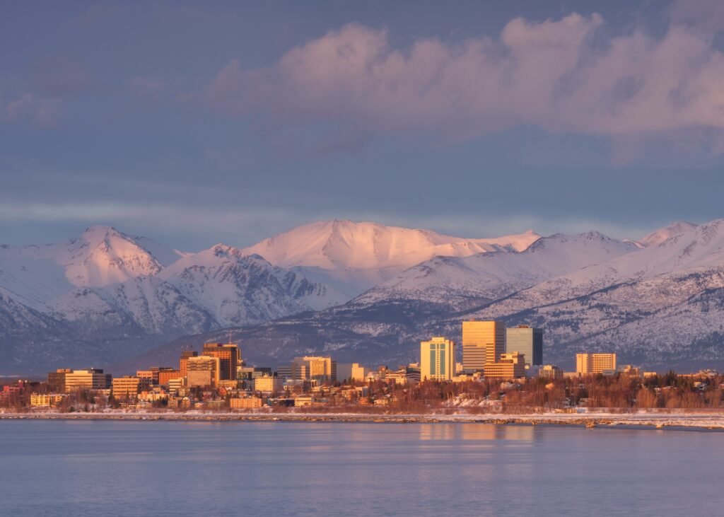 Anchorage Alaska view at golden hour