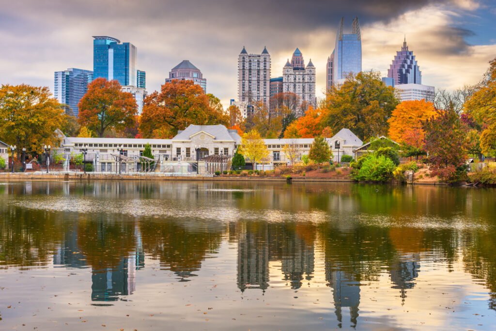 Atlanta Georgia USA Piedmont Park skyline in autumn