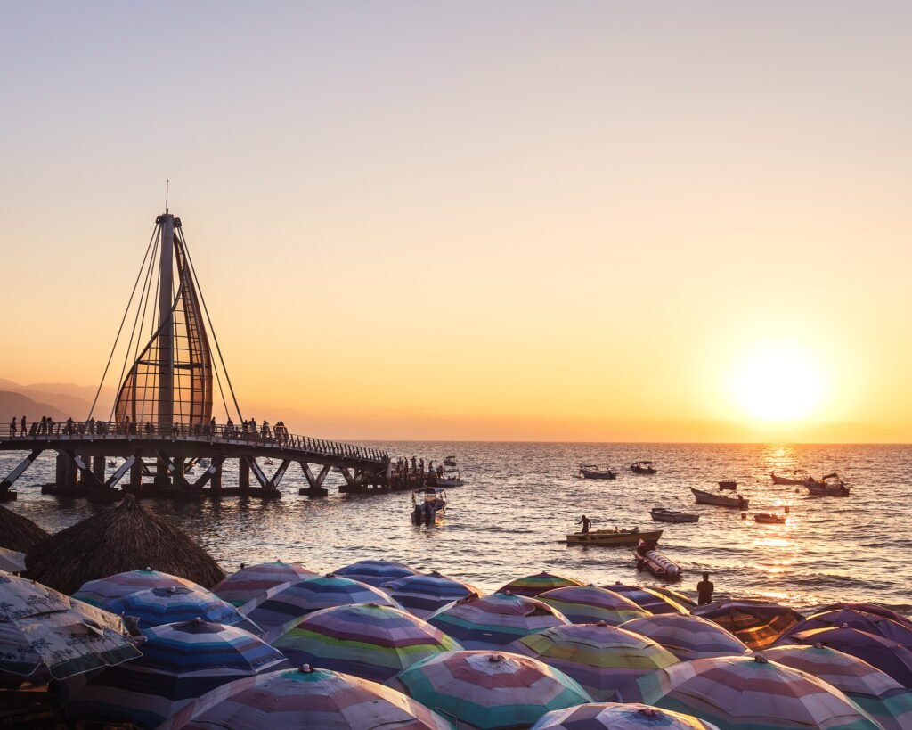 Los Muertos Pier at sunset Puerto Vallarta Jalisco Mexico